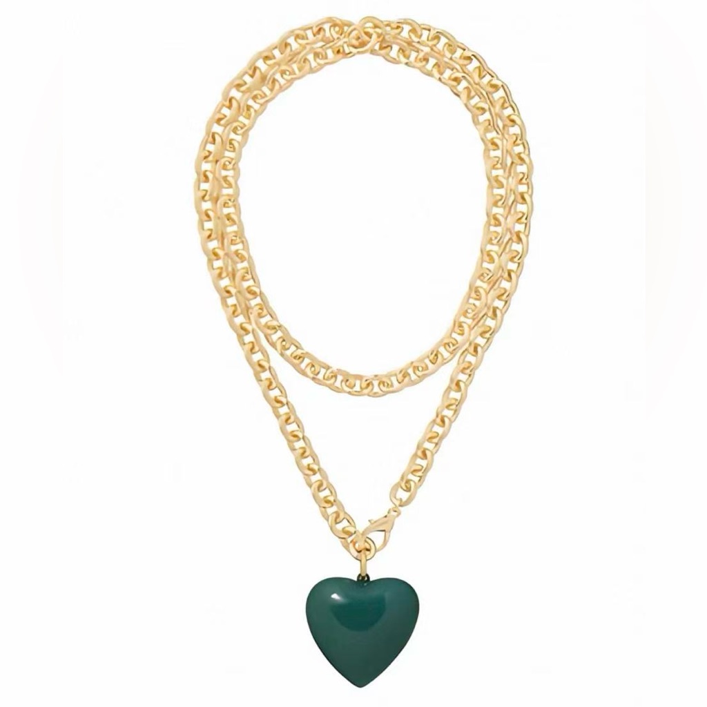 Roxanne Assoulin The Puffy Heart Necklace In Green *New*